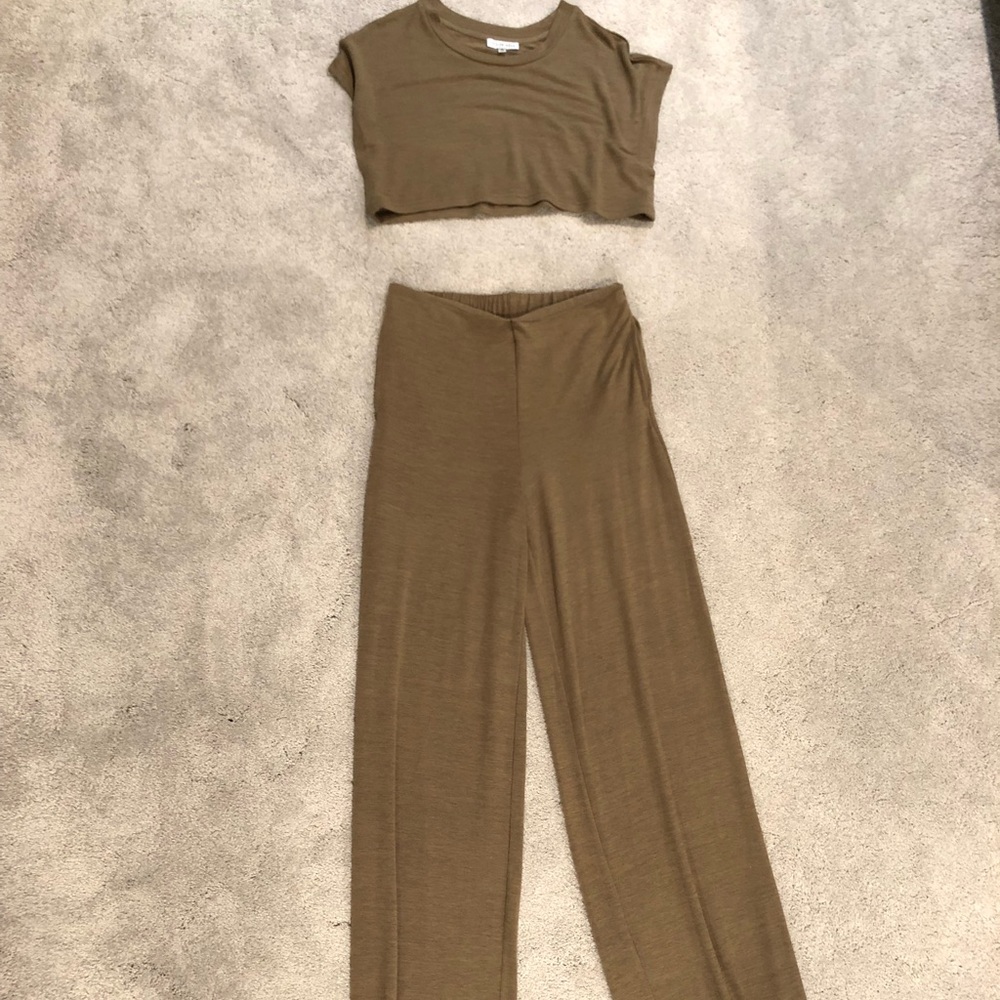 2 piece crop top, wide pant set